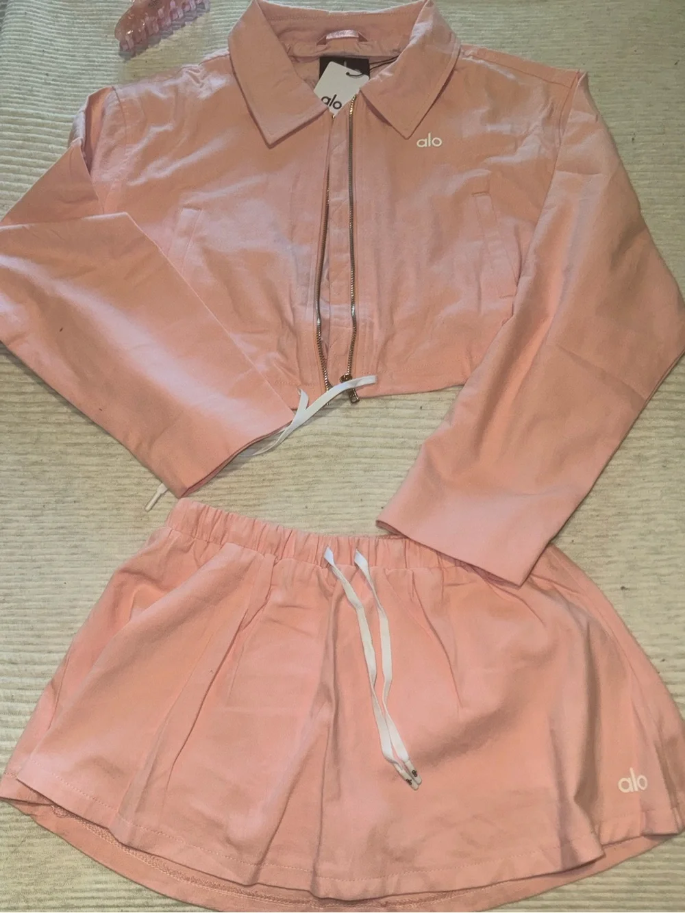 ALO Yoga Pink Cropped Jacket and Skirt Set